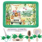 Tavita mot baieti, aniversare 1 an, Jungla Safari, catifea verde, 7 piese, 34x25 cm, Recostore®, REC5011/23